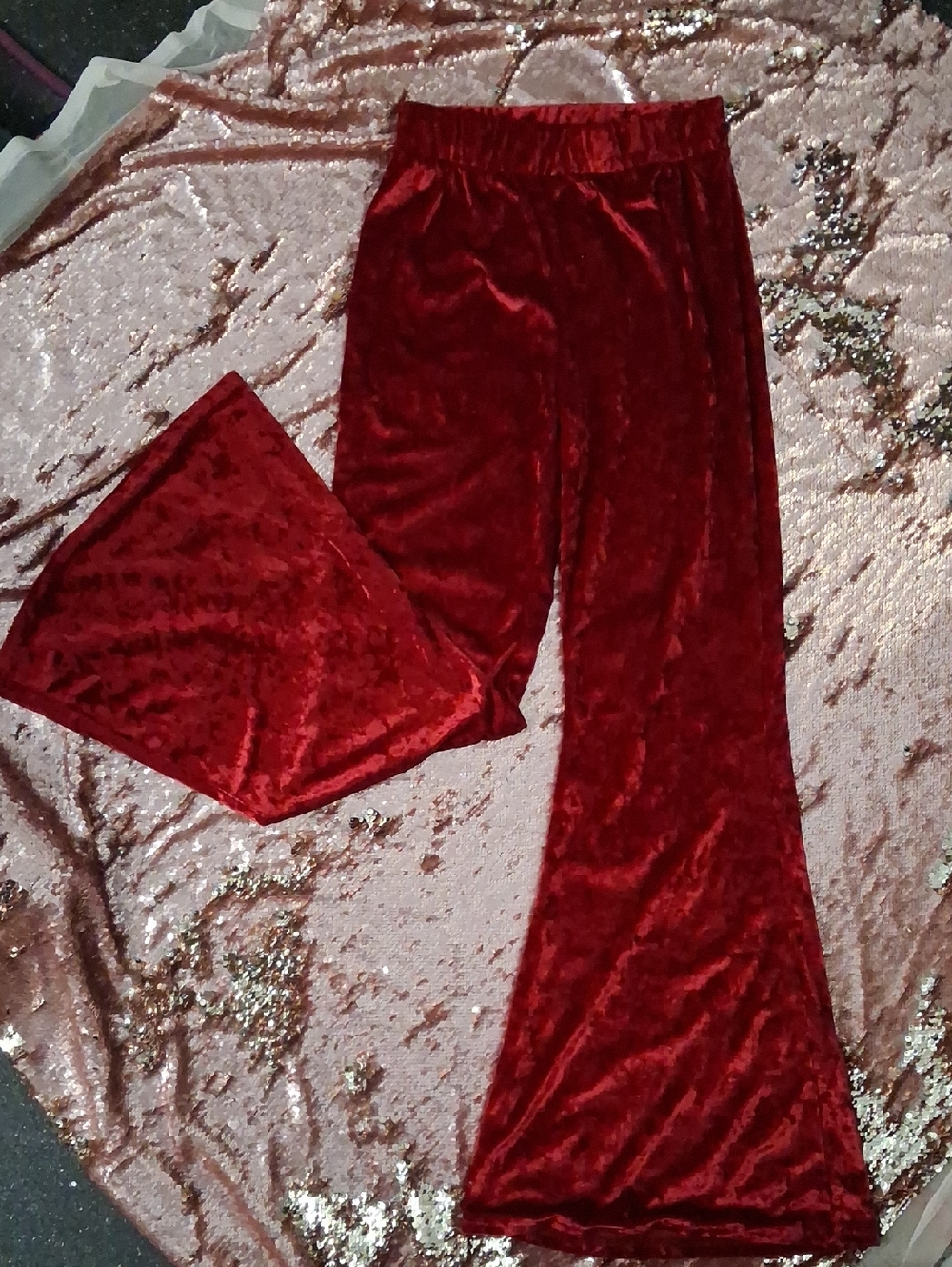 Retro Crushed Red Velvet Bell- Bottoms